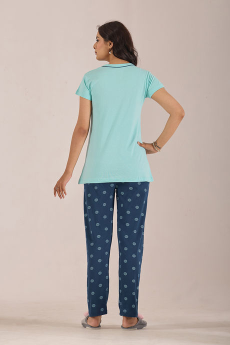 Sweet Moon Knit Cotton Pyjama Set - Navyblue Skyblue — image 2